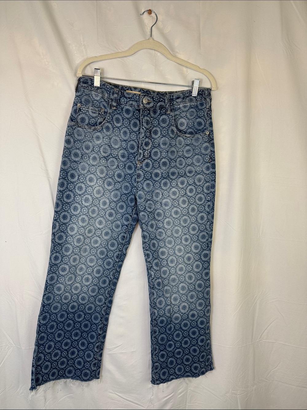 Pilcro Blue Patterned Wide-Leg Jeans